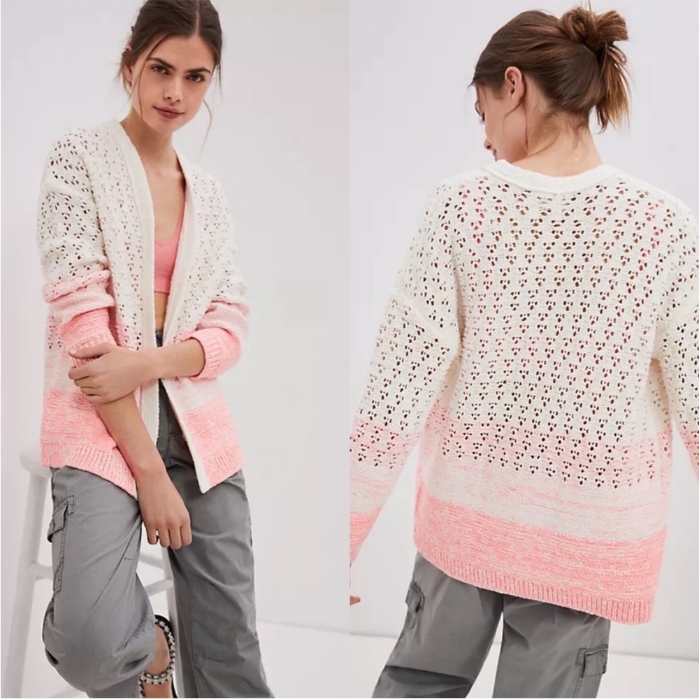 Anthropologie Cream and Pink Open-Knit Ombre Cardigan